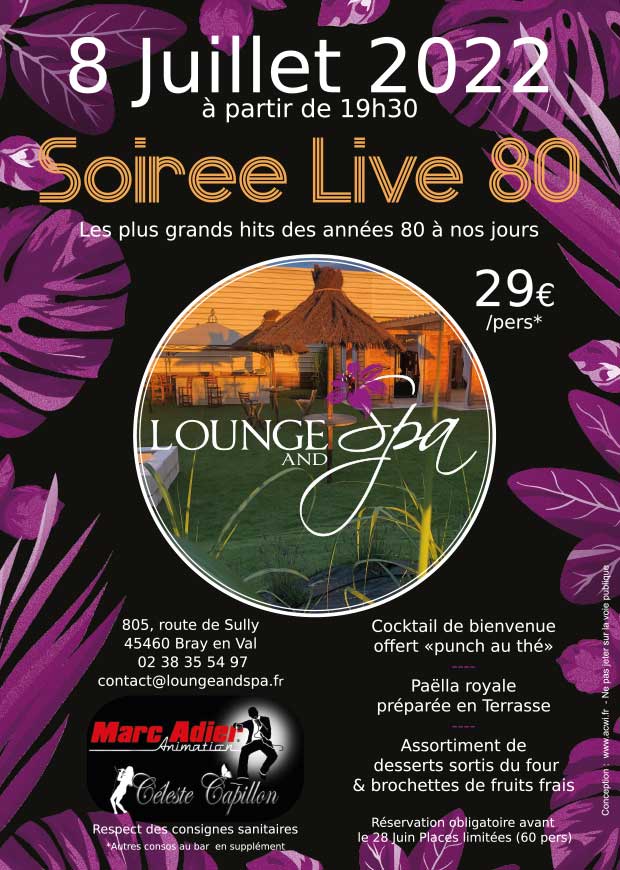 Affiche soirée live Année 80 le 8 Juillet Bray en Val Loiret 45
